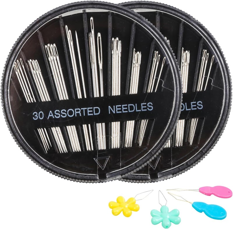 HEKISN 60-Pack Premium Hand Sewing Needles Set, 6 Sizes Embroidery Needles Kit with Threaders, Assorted Large Eye Sewing Needles for Repair, DIY, Art & Craft Projects(Black) - Image 1